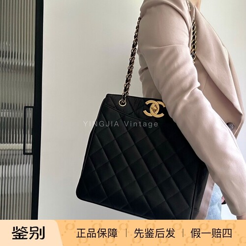 香奈儿黑金鱼子酱贝嫂托特链条包带卡