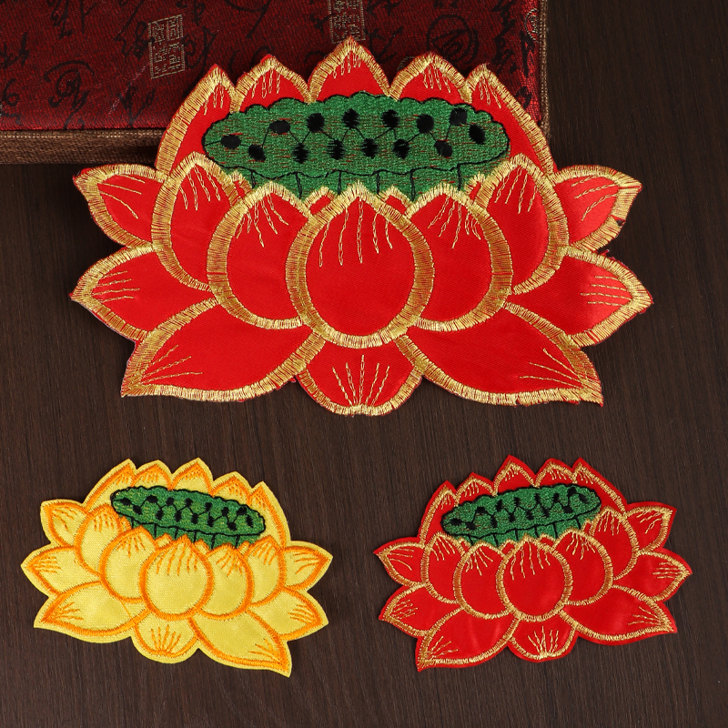 佛堂荷花刺绣布贴拜垫装饰