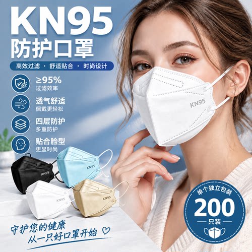kn95口罩3d立体女士高颜值黑色2026新款一次性鱼嘴防粉尘肺雾霾男