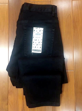 新款男士黑色弹力小脚锥形牛仔裤纯棉水洗经典修身长裤断码清仓