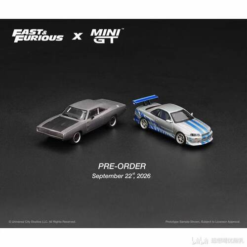 保单预售 MINIGT 1:64 速度与激情 日产R34 & 道奇家人车 模型