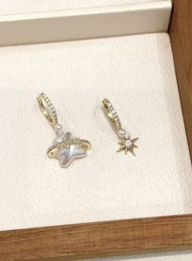 简约百搭锆石小熊芒星耳扣AB款耳环女复古小众闪亮耳饰