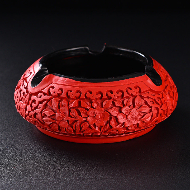 扬州漆器烟灰缸剔红雕漆中式办公室家用现代客厅茶几创意元旦摆件