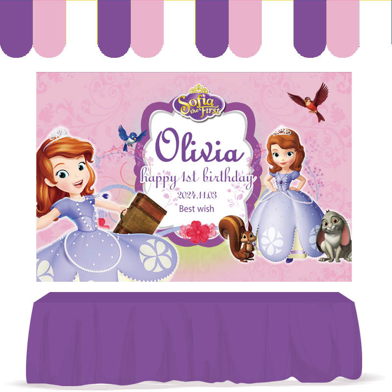 卡通迪士尼 sofia 苏菲亚小公主 女孩生日派对布置 背景海报定制
