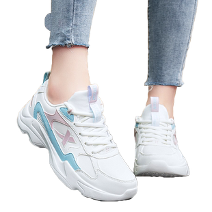 特步女鞋加绒运动鞋皮面2026新款秋冬女款网鞋旗舰店跑步老爹鞋子