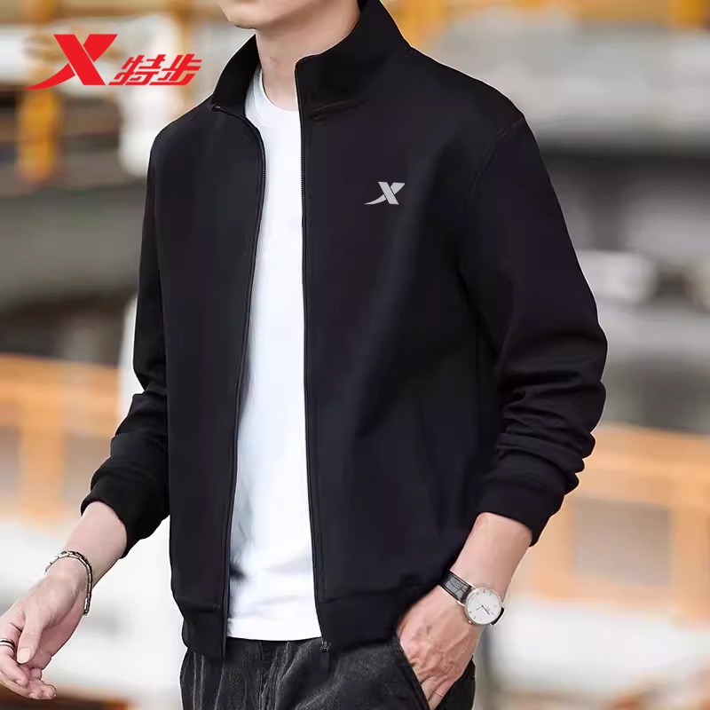 特步官网新款立领针织外套运动服