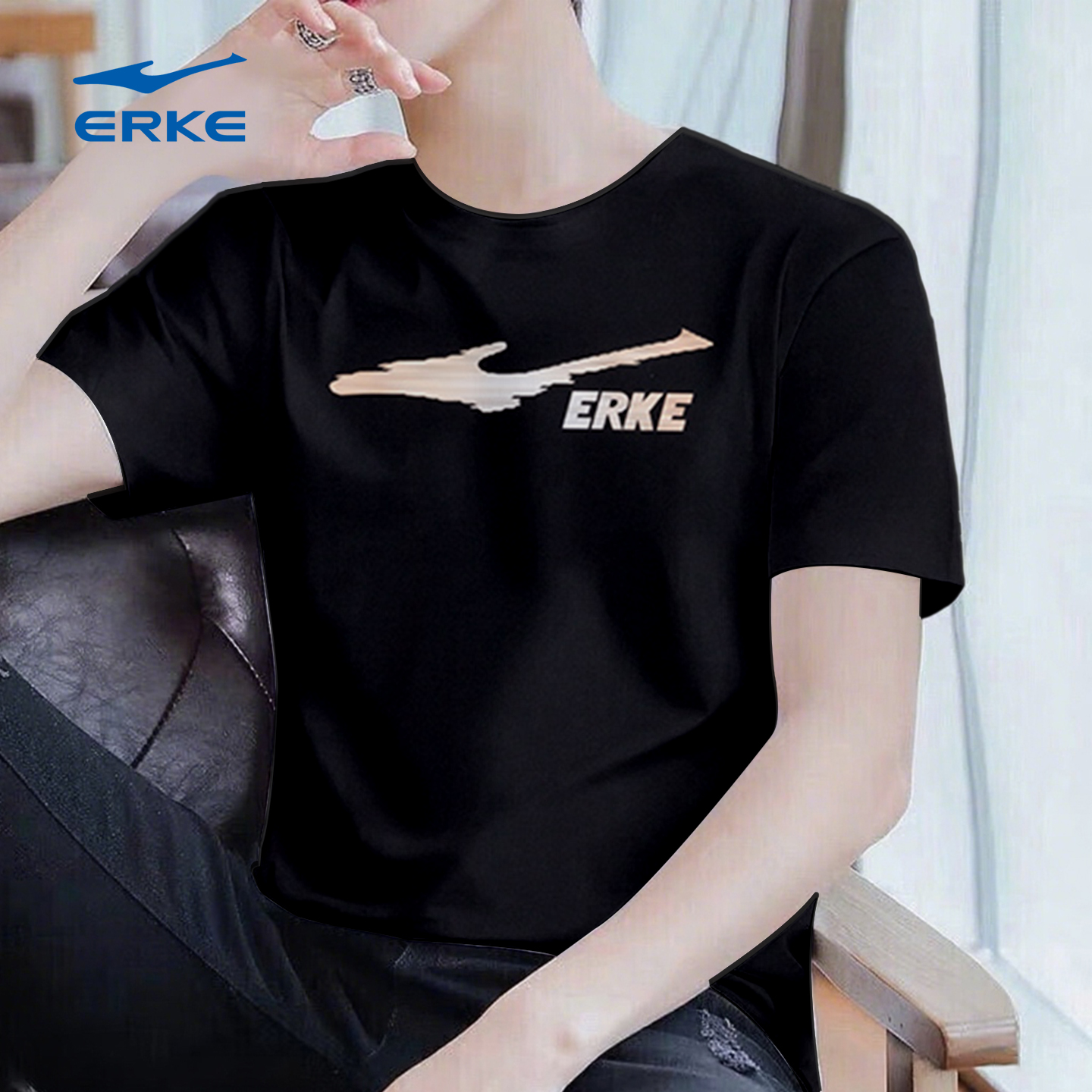 鸿星尔克短袖T恤男棉质2025新款夏季男士冰丝红星官方旗舰店男装