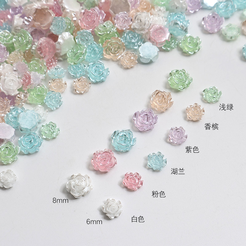 网红爆款美甲饰品彩色立体山茶花简约款珍珠彩绘花朵指甲diy饰品