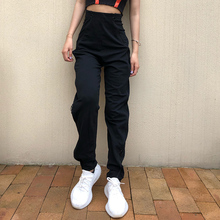 欧美侧拉链高腰显瘦束脚工装裤哈伦裤女休闲宽松嘻哈萝卜老爹裤子