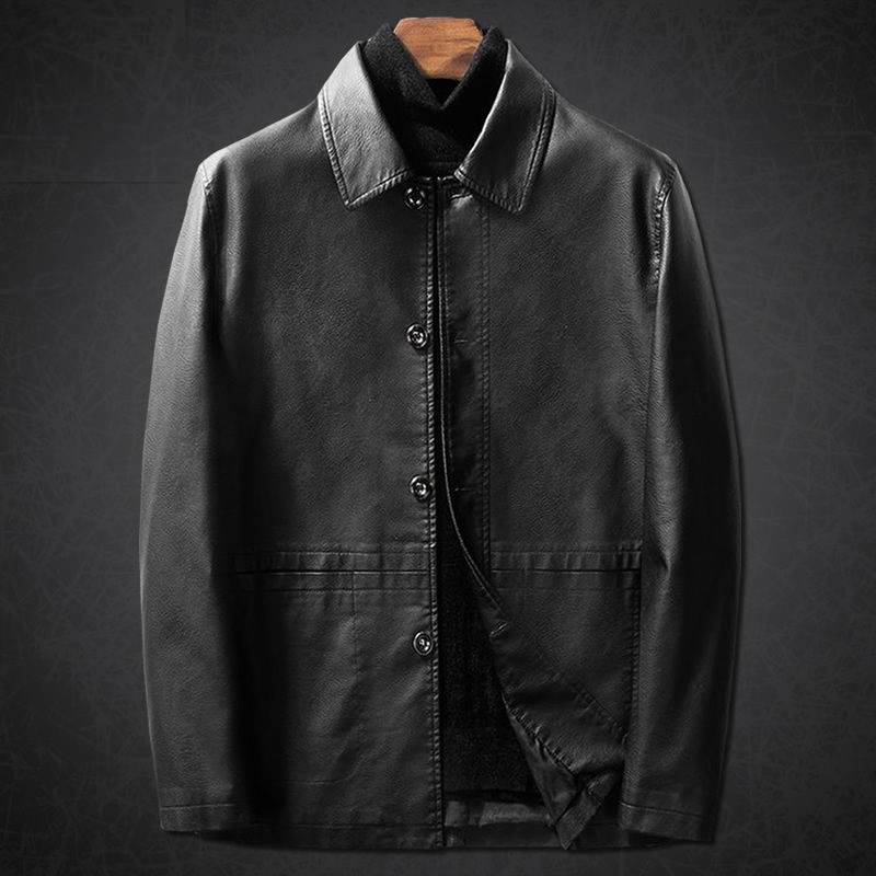 中年真皮皮衣男绵羊皮大码宽松