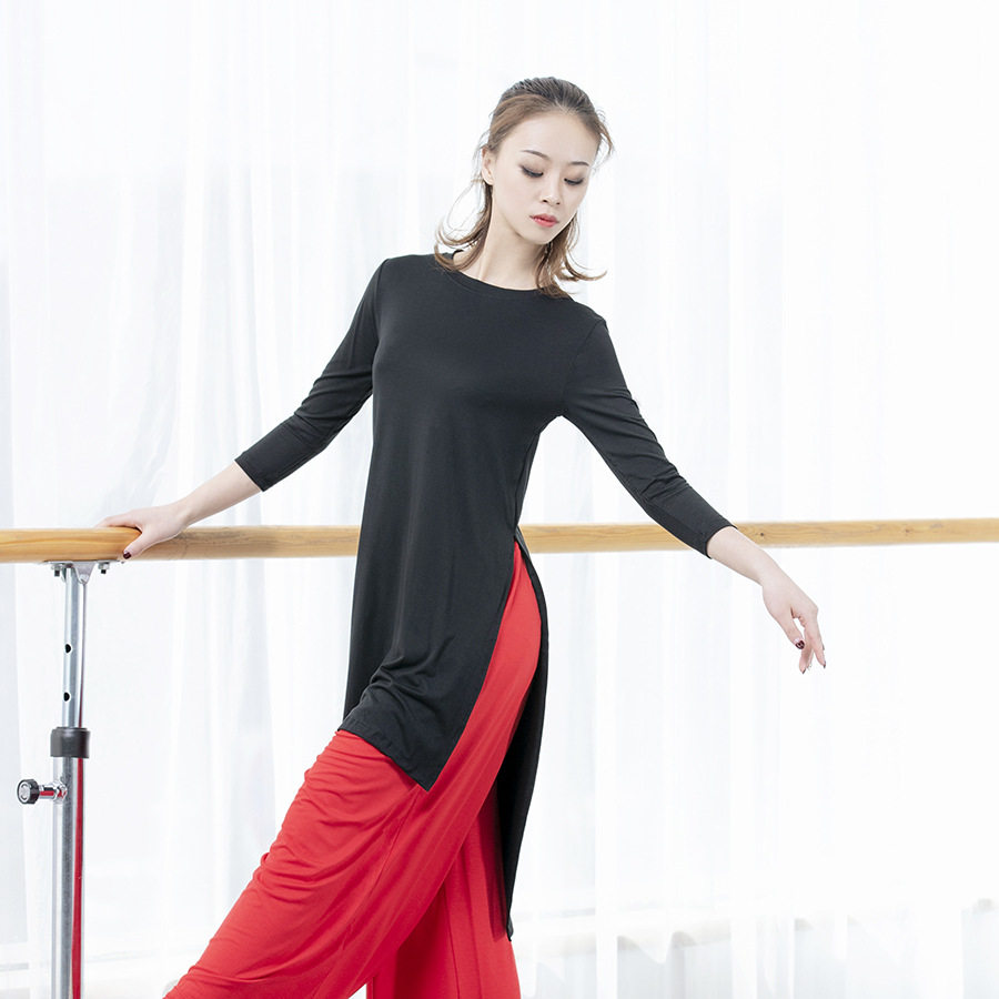 现代舞练功服中长款侧开叉基训服艺考学生教师中国古典舞服宽松款_虎窝淘