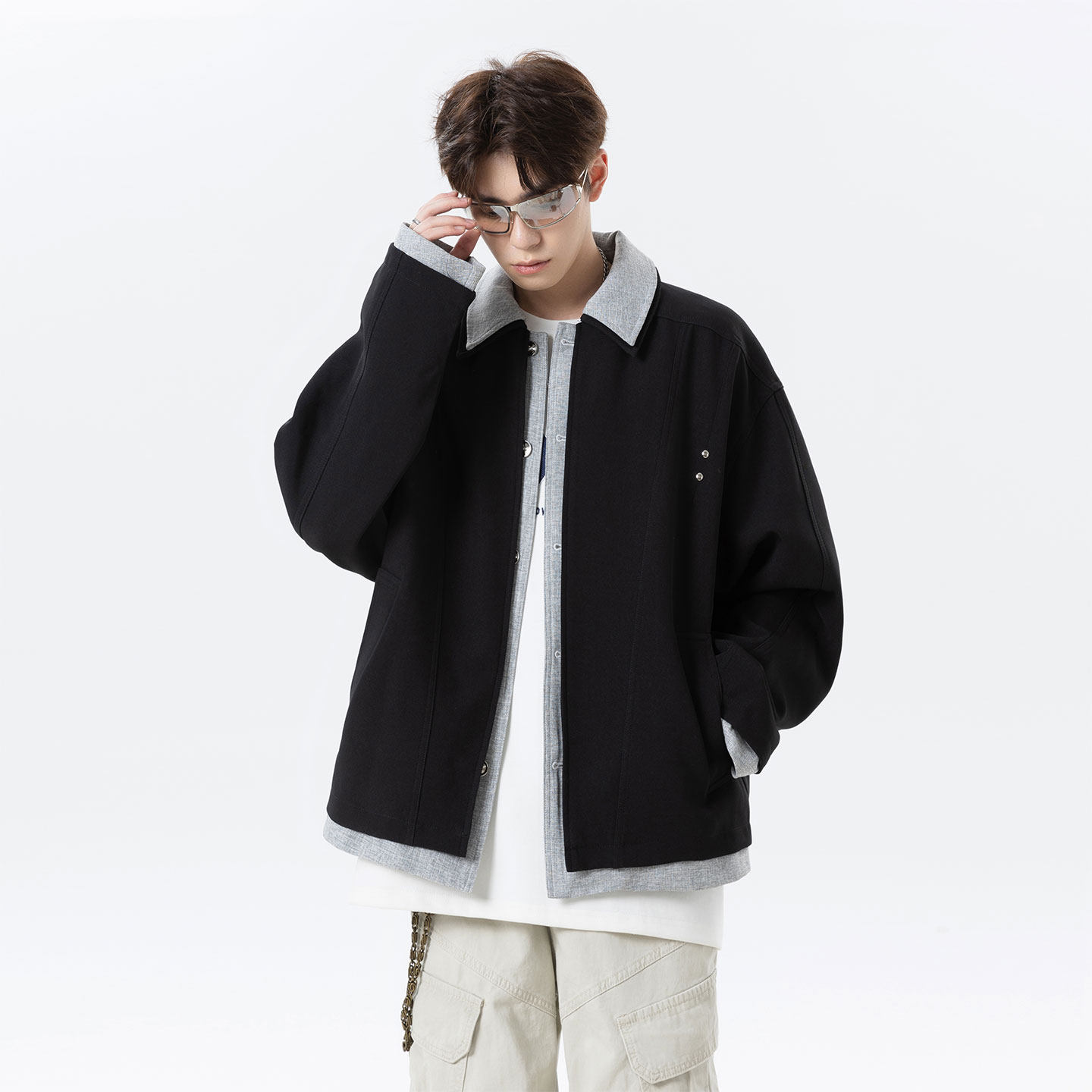 502-2-JK035-P128秋季韩版痞帅假两件双层领设计夹克外套男高级感，男装夹克，星座502-2（原1014A）