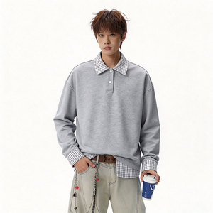 现货502-2-WY109-P48春款格纹假两件长袖卫衣，男装卫衣，星座502-2（原1014A）