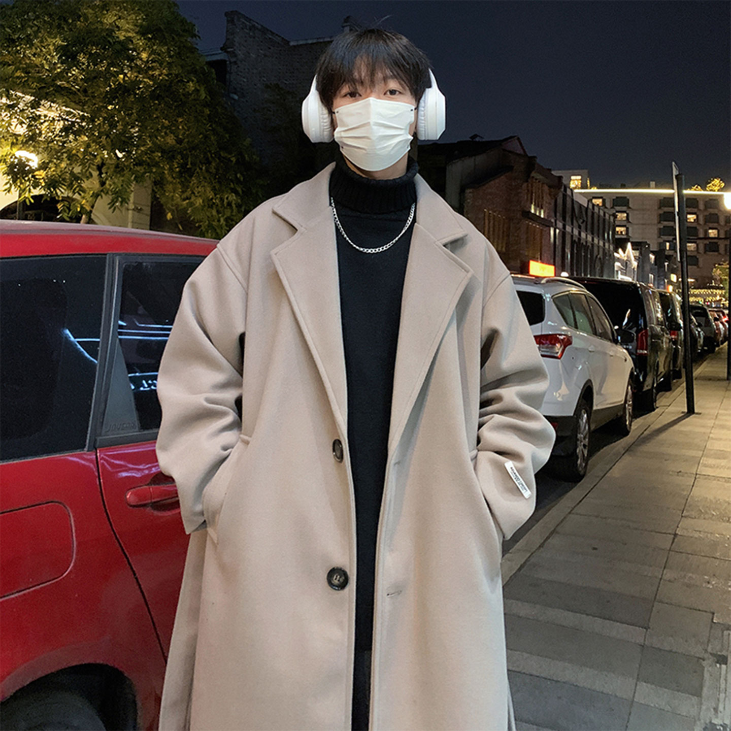502-2-N011-P128现货毛呢大衣中长款男女秋冬季长款过膝风衣控168图片