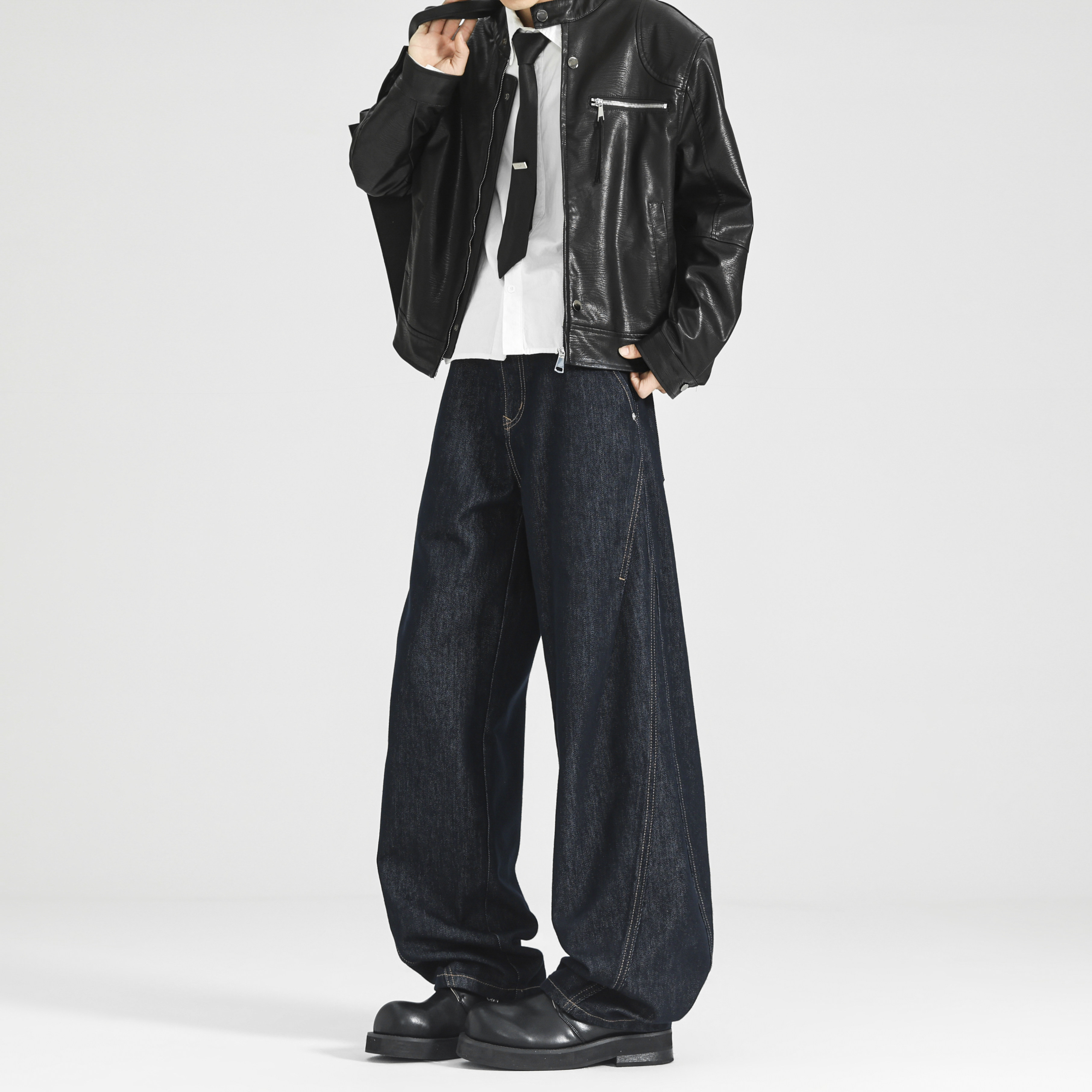 现货502-2-KZ067-P68春款阔腿牛仔裤男宽松弯刀裤长裤控98，男装牛仔裤，星座502-2（原1014A）