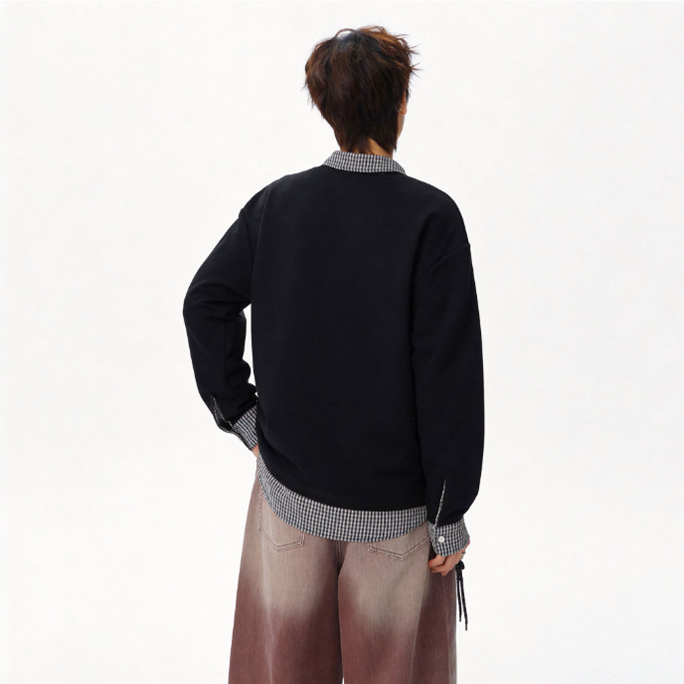 现货502-2-WY109-P48春款格纹假两件长袖卫衣,男装卫衣,星座502-2（原1014A）