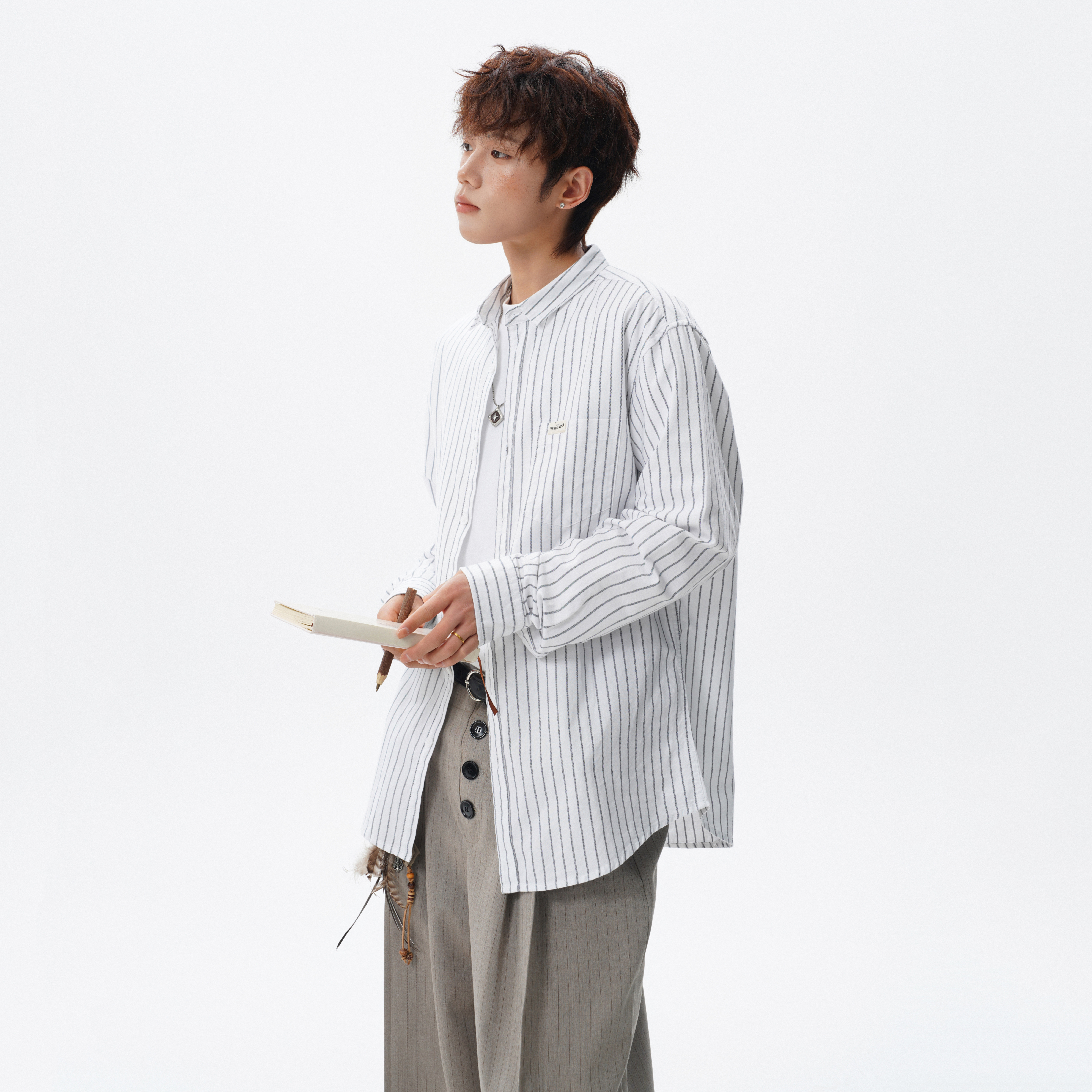 现货502-2-CY027-P68数据款条纹衬衫男长袖翻领宽松版型衬衣,男装衬衫,星座502-2（原1014A）