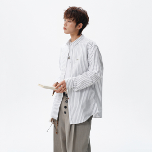 现货502-2-CY027-P68数据款条纹衬衫男长袖翻领宽松版型衬衣图片