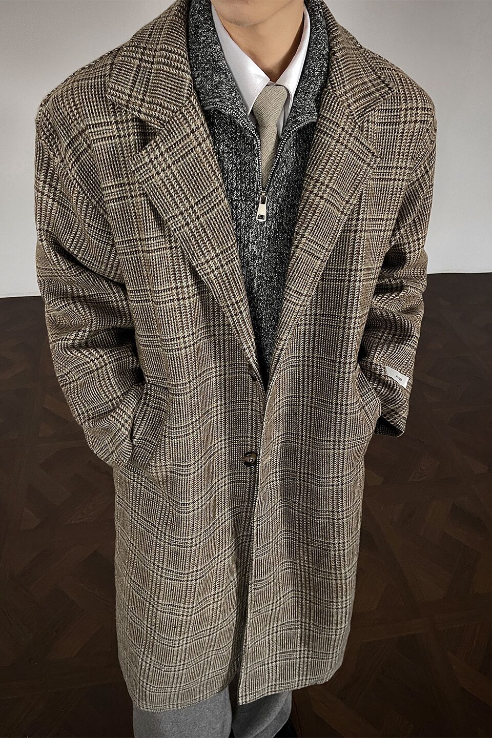 502-2-N017-P148老钱风千鸟格潮牌中长款毛呢大衣男,男装毛呢大衣,星座502-2（原1014A）