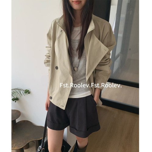 FST韩系假两件短款风衣小个子