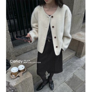 Candy糖果 仿皮草水貂绒短外套女2026秋冬季学院风小个子毛绒大衣