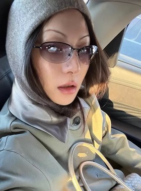 韩版金属无框椭圆y2k辣妹千禧风墨镜女半框高级感防紫外线太阳镜