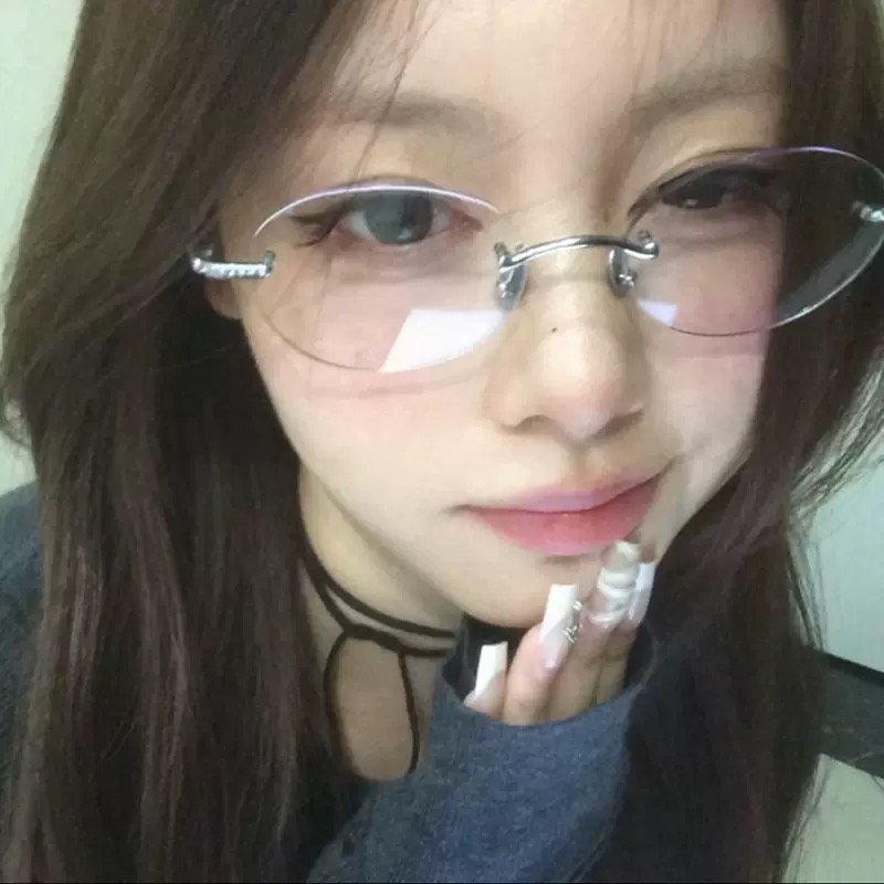 禁欲系椭圆无框素颜平光镜女韩系小脸防蓝光近视眼镜架素颜配度数