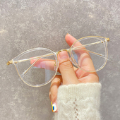 小红书透明近视眼镜女网红款 大框圆脸男可配防蓝光可配有度数框架