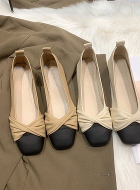 软底防滑中跟女士鞋子秋季韩版豆豆鞋配裙子方头新款套脚仙女单鞋