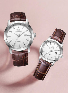 尼诺里拉简约情侣商务休闲时尚皮带手表日历石英表51008