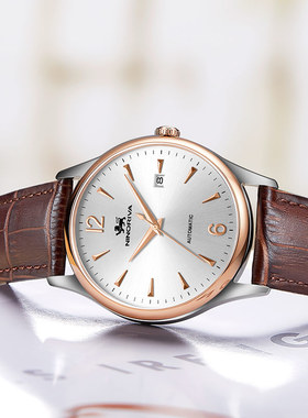 尼诺里拉手表皮带男表全自动机械表防水腕表品牌真皮商务11073