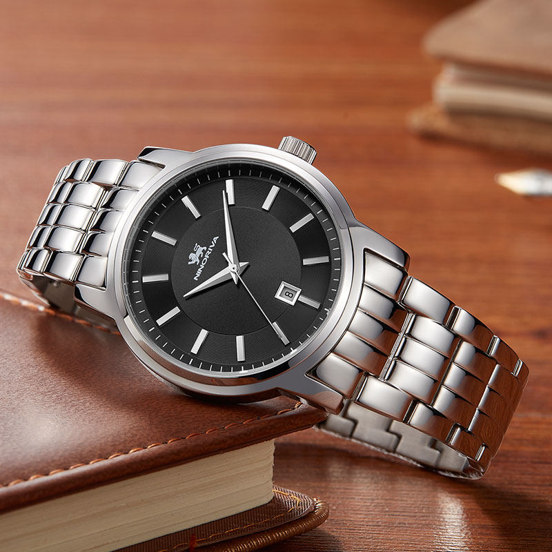 尼诺里拉手表男石英表男表男士防水正品名牌名表日历潮流款21008