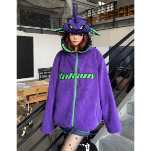 kakazzy复古chic卫衣外套春秋冬休闲拉链开衫羊羔绒棉衣保暖男女