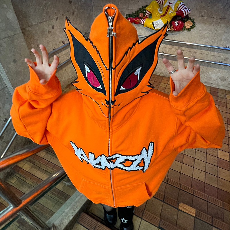 kakazzy连帽卫衣男春秋季宽松美式潮牌上衣卡通男生拉链开衫外套