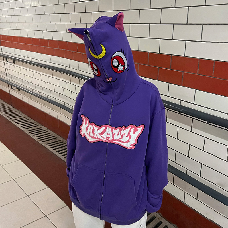 KAKAZZY美式猫咪男女开衫卫衣