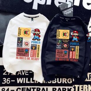 2025秋冬新款卡通大图加绒圆领卫衣男女情侣款常规外套潮牌休闲