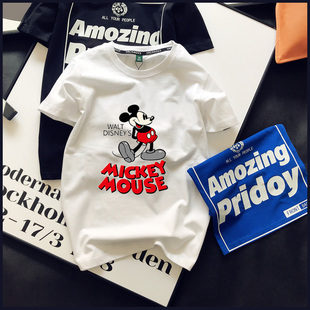 沙滩情侣短袖纯棉T恤潮牌韩版休闲运动卡通宽松BF国潮打底衣男女