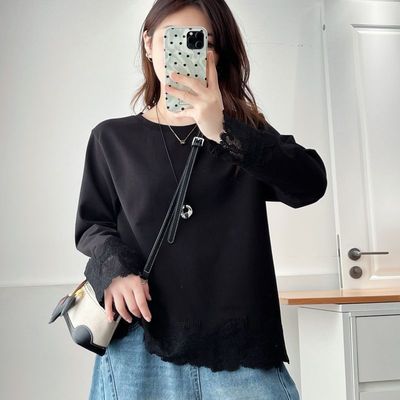 秋冬大码女装蕾丝拼接长袖T恤