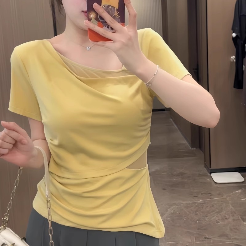 大码女装胖mm显瘦正肩收腰抽褶