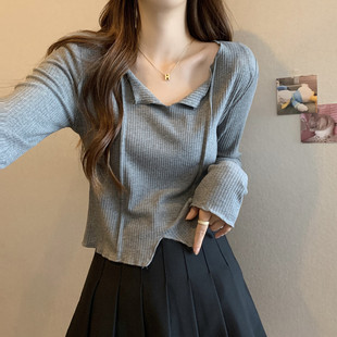 新款 300斤大码 秋季 胖mm甜美学院长袖 不规则辣妹显瘦打底上衣2 女装