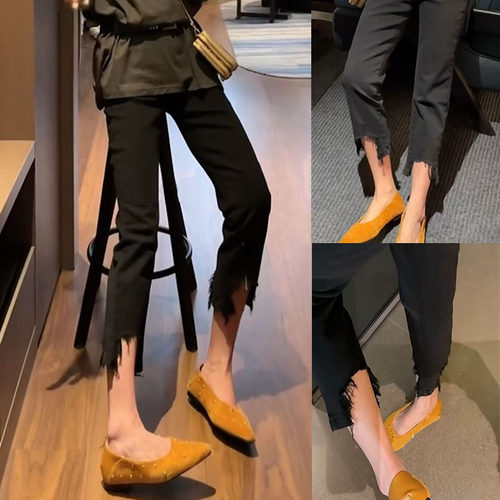 2026春季新款高腰弹力毛边九分牛仔裤女胖mm大码显瘦梨型身材裤子