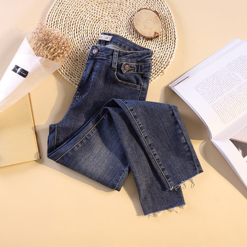 春季2026新款胖mm大码女装裤子高腰弹力修身显瘦九分小脚牛仔裤女