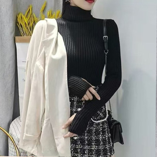 半指手套毛衣女秋冬高领护指上衣内搭勾指洋气配大衣手针织打底衫
