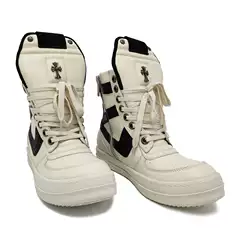 Ro Large Inverted Triangle Cross Hook R High-Top Women's Black and White Shoes Men's Thick-Soled Short Boots Genuine Leather Couple's Shoes