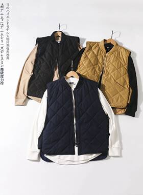 美式休闲菱形格子加棉马甲男女同款无袖加厚马夹棉服外套坎肩日系