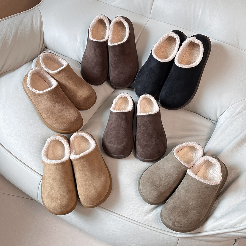 情侣款冬季加绒勃肯鞋男女同款保暖一脚蹬懒人鞋小土豆绒面棉鞋
