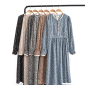 裙子 中长款 春秋法式 气质碎花连衣裙V领收腰显瘦长袖