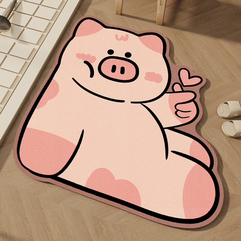 可爱小猪浴室防滑地垫地毯硅藻泥浴室速干吸水垫厕所卫生间门口垫
