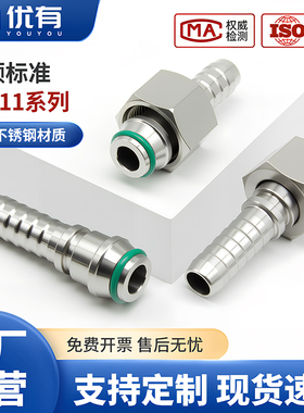 304不锈钢20411油管扣压接头液压软管24度锥密封H型扣压胶管接头