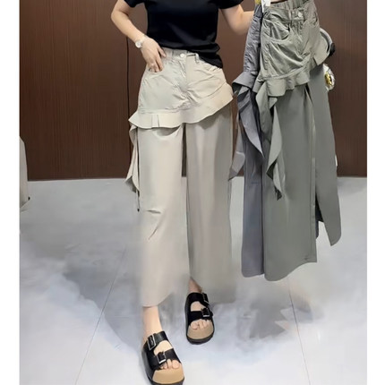 韩版轻熟风阔腿裤女高腰显瘦九分裤小个子遮胯休闲裤屁帘直筒裤子